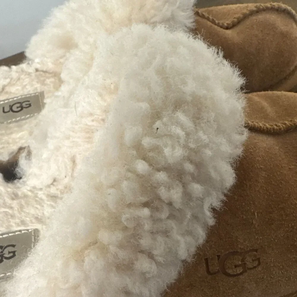 UGG Women's Sheepskin Slide Slippers Chestnut Brown Suede Size 3